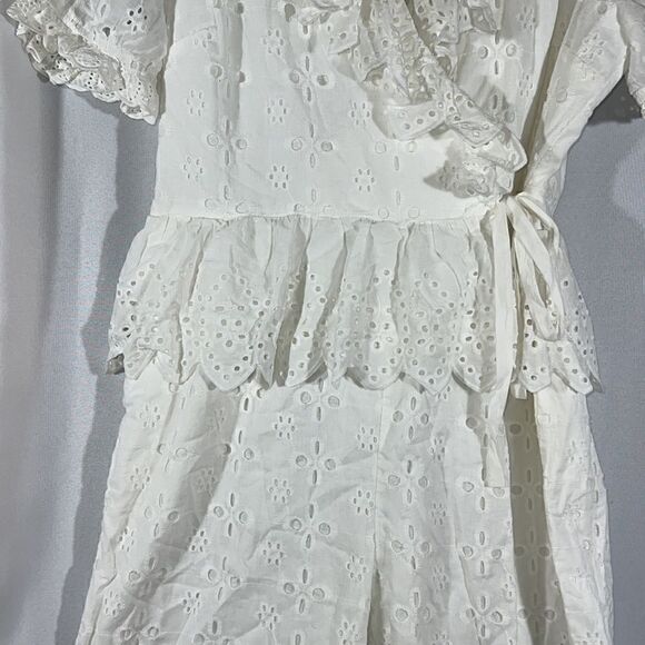 ANTHROPOLOGIE BY ERI + ALI RUFFLED EYELET JUMPSUIT IN WHITE NEW XL - Picture 11 of 11